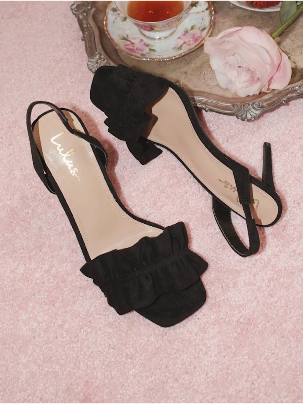 Lulu's Black Ruffle Slingback Heels - Picture 2 of 7